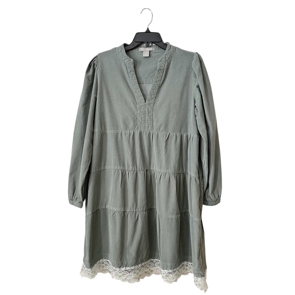 Lucky Brand Corduroy Tiered Dress Women's Sz L Long Sleeve Boho Prairie Western - Picture 2 of 6